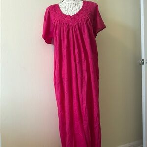 Pink Pleated Maxi Dress with Scoop Neck